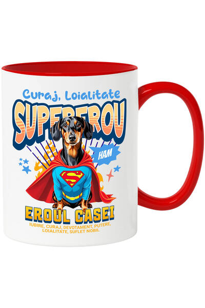 StoryGift Romania Cana cu Teckel / Dachshund Caine In Costum de SuperMan cu P...