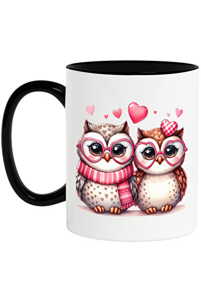 StoryGift Romania Cana cu 2 bufnite apropiate | ilustratie | inimioare | Vale...