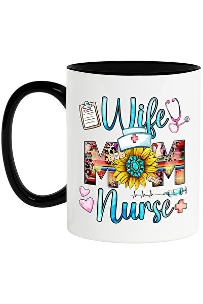 StoryGift Romania Cana cu mesajul "Wife, mom, nurse", profesie, ilustratie, m...