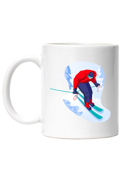 StoryGift Romania Cana Cu Ski, Bete, Ochelari, Zapada, Sport, Multicolor 330 ml, Ceramica cu Maner, Cu Maner Alb