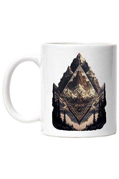 StoryGift Romania Cana Cu Munte, Abstract, Brazi, Altar, Viking, Fantasy, Multicolor 330 ml, Ceram, Cu Maner Alb