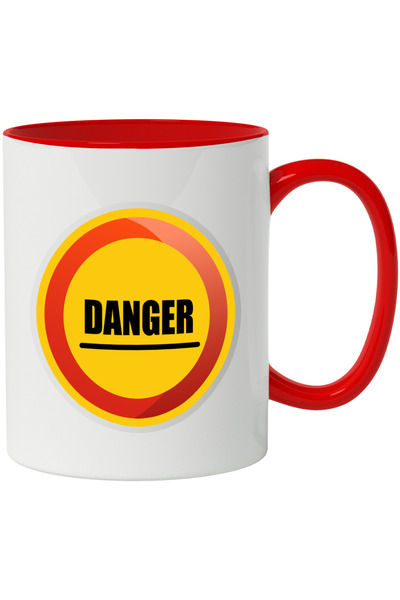 StoryGift Romania Cana Cu Semn, Atentionare, Pericol, Danger, Simbol, Multicolor 330 ml, Ceramica , Cu Maner Rosu