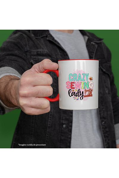 StoryGift Romania Mug with the message "Crazy sewing lady", profession, illustration, work, dedication, steps, With ,STG