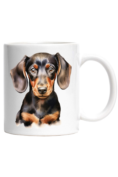 StoryGift Romania Cana cu un catel Dachshund curios | ilustratie | pentru iubitorii de caini | neg, Cu Maner Alb