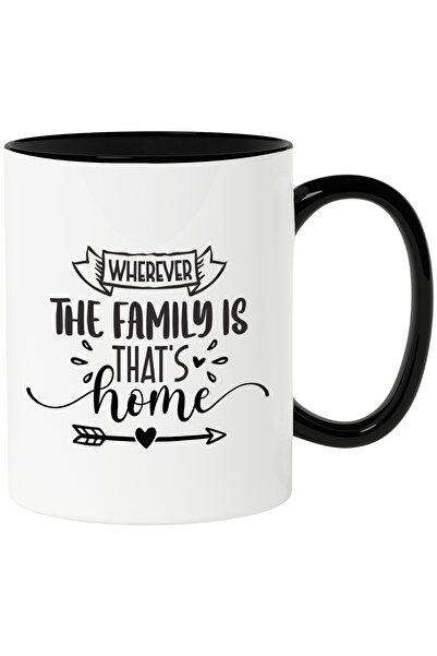 StoryGift Romania Cana cu inimioare si textul "Wherever the family is, that's home" - oriunde se a, Cu Maner Negru