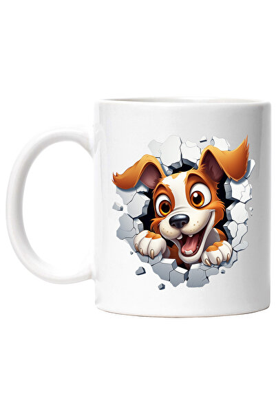 StoryGift Romania Cana cu un caine scoate capul printr-un zid distrus, ilustr...