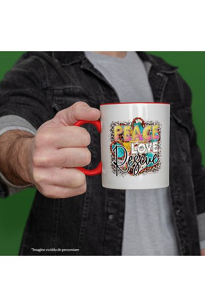 StoryGift Romania Mug with the message "Peace, Love, Rescue", dog, pet, illustration, at, With, STG
