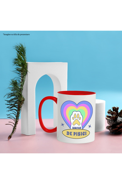 StoryGift Romania Cat Paw Mug, Rainbow Cat Lover, 330ml, Ceramic with Red Handle, With M,STG.