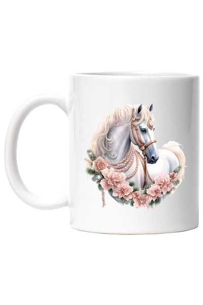 StoryGift Romania Cana cu un cal alb | ilustratie | floricele | frunze | echi...
