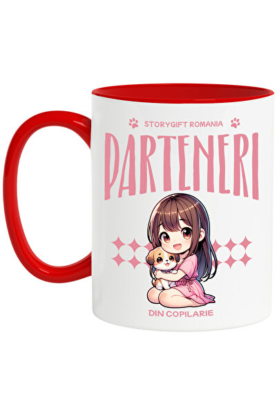 StoryGift Romania Cana Fata cu caine mesaj PARTENERI DIN COPILARIE, 330ml, Ce...