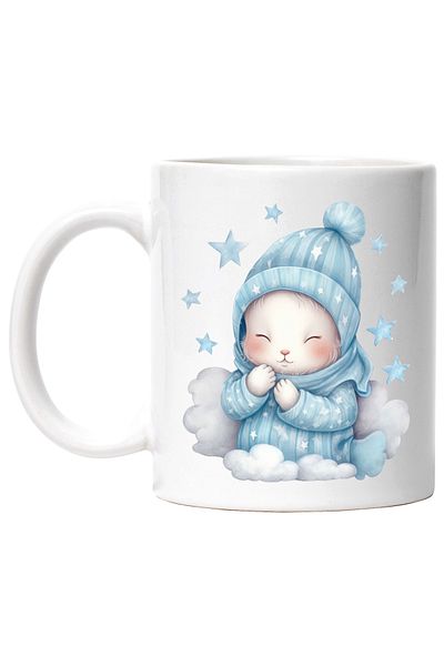 StoryGift Romania Cana cu o oita imbracata gros | somnoroasa | ilustratie | gata de culcare | stel, Cu Maner Alb