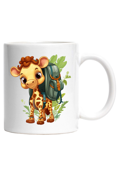 StoryGift Romania Cana cu o girafa exploratoare | ilustratie | natura | ghiozdan | echipata | frun, Cu Maner Alb