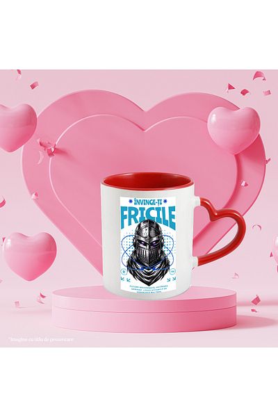 StoryGift Romania Conquer Your Fears Mug - Warrior, 330ml, Ceramic with Red Heart Handle, With Handle I, STG.