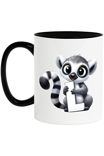 StoryGift Romania Cana cu un animalut care tine litera "L", ilustratie, pentru copii, scoala, elev, Cu Maner Negru