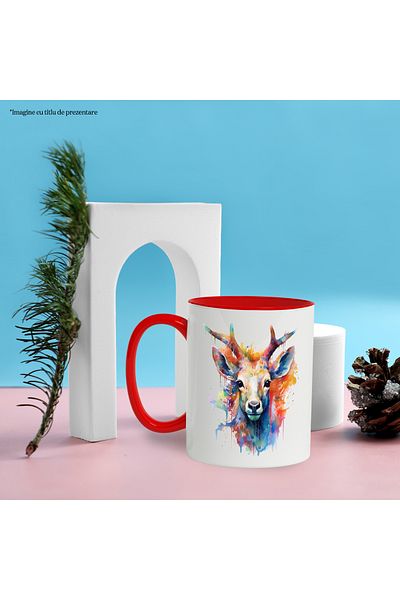 StoryGift Romania Deer Head Mug, Antlers, Watercolor, Paint Splatters, Multicolor 330 ml, Ceram, With ,STG
