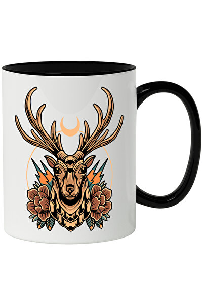 StoryGift Romania Cana Cu Cerb, Luna, Flori, Frunze, Tepi, Totem, Cerc, Multi...