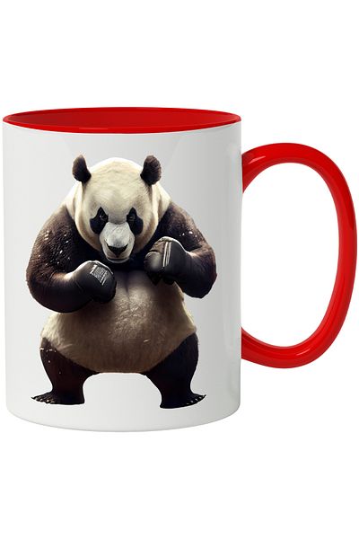 StoryGift Romania Cana Cu Panda, Box, Manusi, Luptator, Iubitori De Sport, Multicolor 330 ml, Cera, Cu Maner Rosu