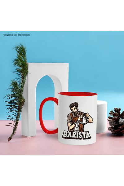 StoryGift Romania Mug With Barista, Kettle, Beard, Cafe, Apron, Hipster, Multicolor 330 ml, Wax, With ,STG.