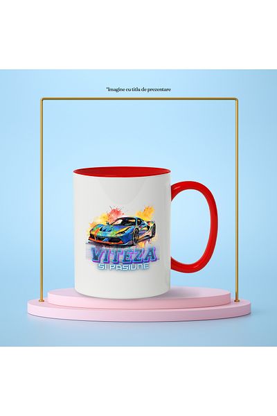 StoryGift Romania Mug With Message Speed ​​And Passion, Sports Car, Watercolor, Multicolor 330 ml, Ce, Cu, STG.