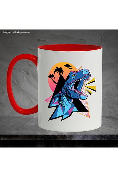 StoryGift Romania Dinosaur Mug, Palm Trees, Geometric, Clouds, Retro, Multicolor 330 ml, Ceramic, With,STG