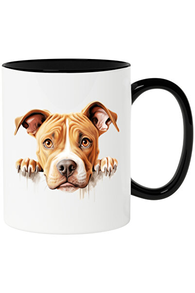 StoryGift Romania Cana cu un catel tristut | ilustratie | se uita peste gard | gheare | privire su, Cu Maner Negru