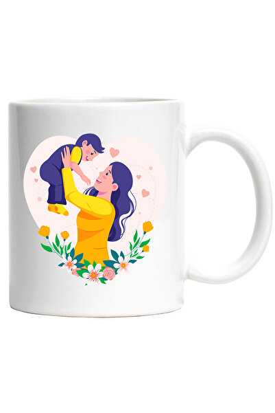 StoryGift Romania Cana Cu Inimi, Mama, Copil, Flori, Sosete, Multicolor 330 m...