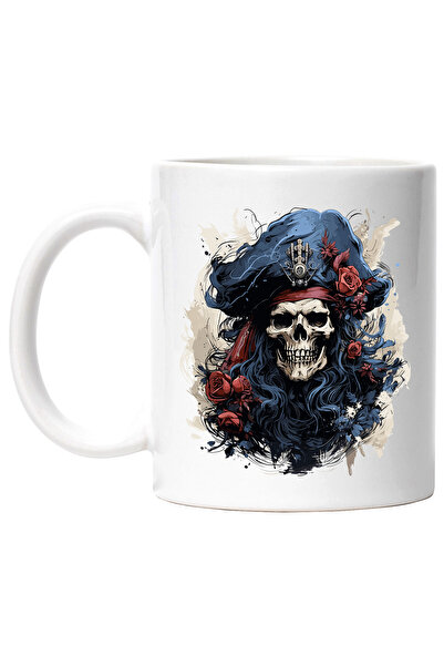 StoryGift Romania Cana cu un craniu cu palarie de pirat, ilustratie, trandafi...