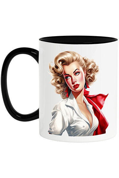 StoryGift Romania Cana cu o femeie frumoasa, ilustratie, stil retro, vechi, d...