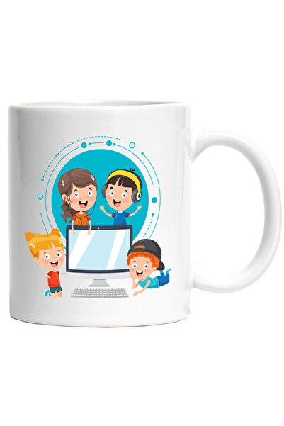 StoryGift Romania Cana Cu Calculator, Monitor, Tastatura, Casti, Cerc, Buline...