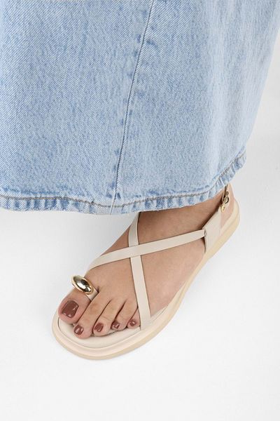 Shoeberry Women's Julina Beige Skin Buckle Sandals
