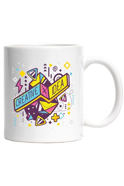 StoryGift Romania Cana Idei Creative, Cuburi, Shapes, Play station, Arta Geometrica, Ilustratie, 3, Cu Maner Alb