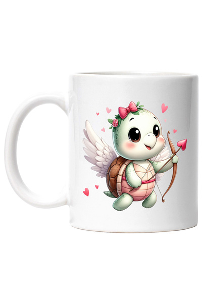StoryGift Romania Cana cu o broasca testoasa Cupidon | ilustratie | trage cu arcul | aripi | indra, Cu Maner Alb