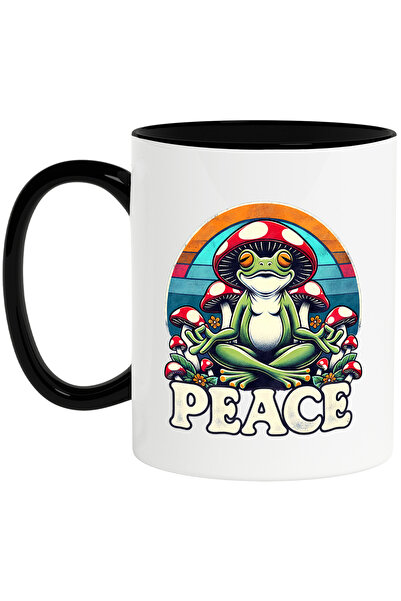 StoryGift Romania Cana cu o broasca meditand cu mesajul "Peace", pace, linist...