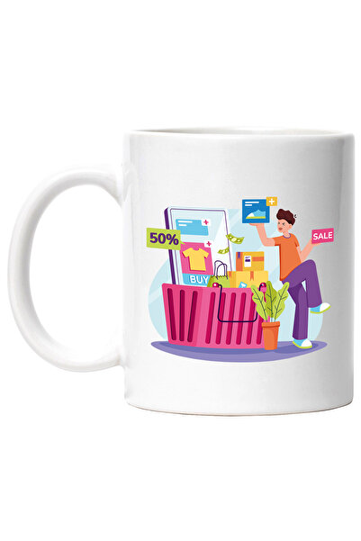 StoryGift Romania Cana Cu E-commerce, Magazin, Telefon, Reduceri, Cutii, Punga, Cos De Cumparaturi, Cu Maner Alb