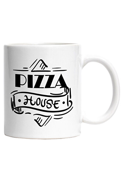 StoryGift Romania Cana Cu Mesaj In Engleza Pizza House, Munte, Mancare, Casa, Alb Negru 330 ml, Ce, Cu Maner Alb