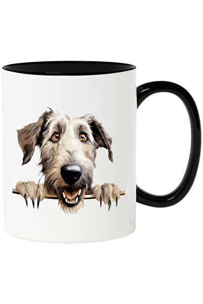 StoryGift Romania Cana cu un caine vesel care se uita peste gard | ilustratie | gheare | labute | , Cu Maner Negru