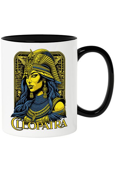StoryGift Romania Mug Cleopatra Queen of Gold, Egypt Fortune, 330ml, Ceramic with Black Handle, With Black Handle
