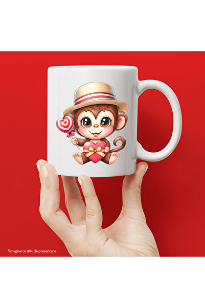 StoryGift Romania Cana cu o maimutica dragalasa, ilustratie, palarie, tine o ...