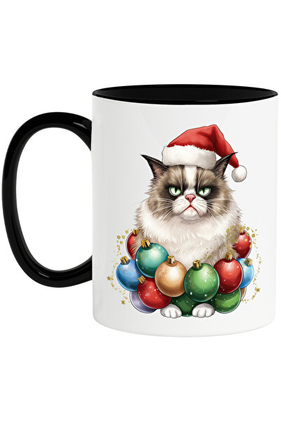 StoryGift Romania Cana cu o pisica dezamagita, ilustratie, caciula de Craciun...