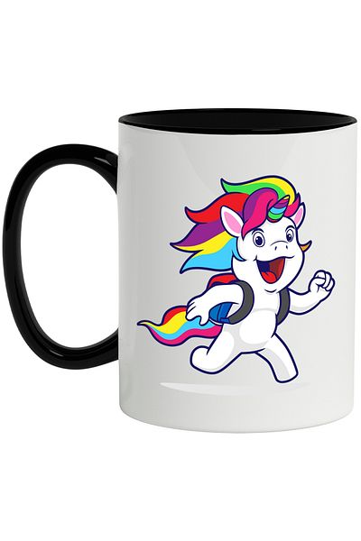 StoryGift Romania Cana Cu Unicorn, Elev, Student, Ghiozdan, Alergare, Multicolor 330 ml, Ceramica , Cu Maner Negru