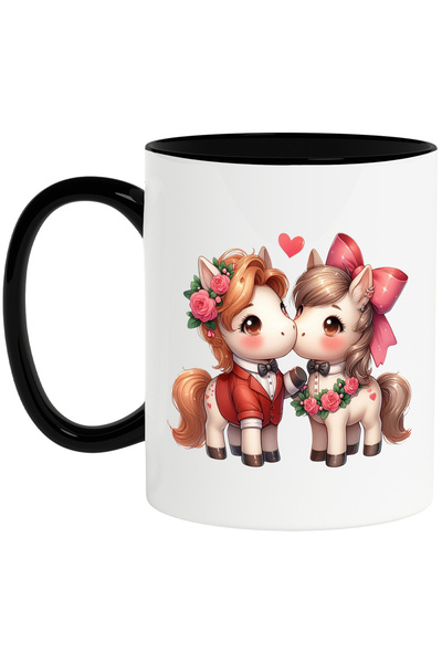 StoryGift Romania Cana cu 2 unicorni, ilustratie, apropiati, inimioara, flori...