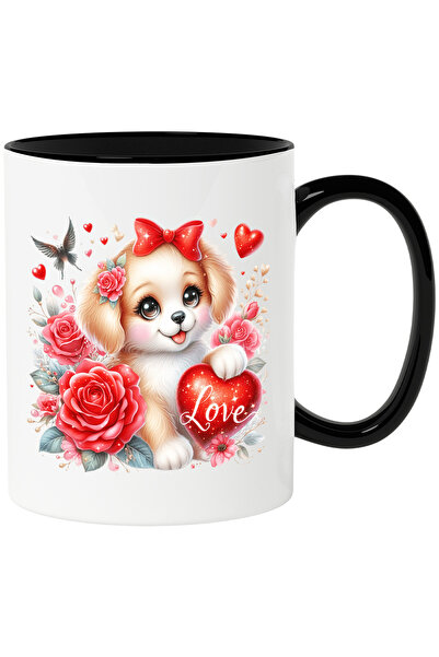 StoryGift Romania Cana cu o catelusa vesela | ilustratie | trandafiri | inimi...