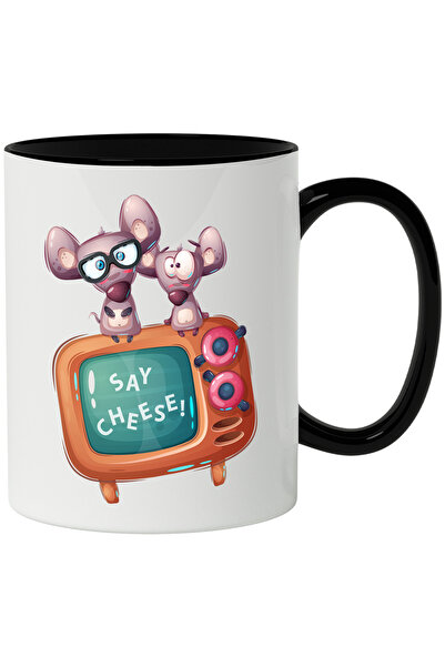 StoryGift Romania Cana Cu Mesaj In Engleza Say Cheese, Soareci, Televizor, Oc...