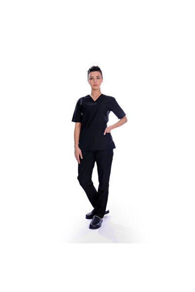 FORMTEKS Kadın Muska Yaka Hemşire Forması Siyah