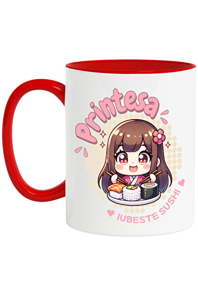 StoryGift Romania Cana cu Fata Asiatica Cu Par Brunet Si Breton Mancand Sushi...