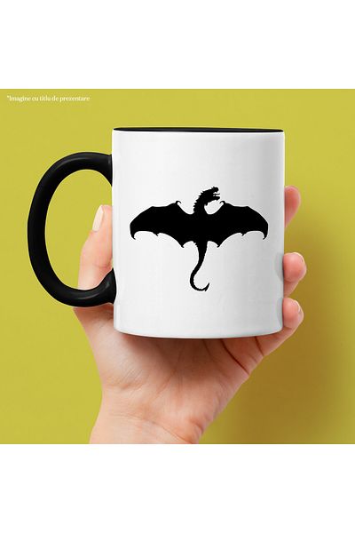 StoryGift Romania Cana cu un dragon furios care zboara cu Maner Negru, Cu Maner Negru