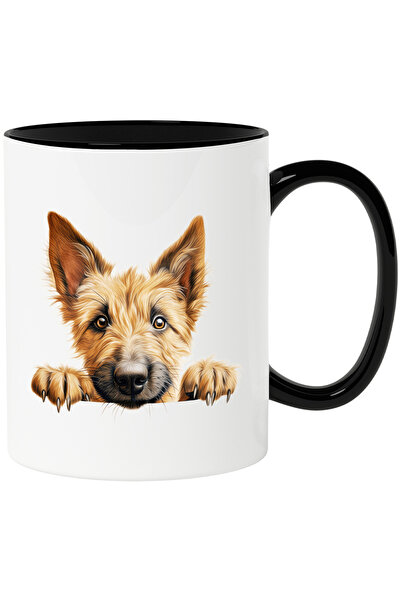 StoryGift Romania Cana cu un catel blanos care se uita peste gard | ilustratie | maro | nerabdator, Cu Maner Negru