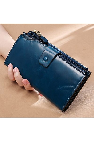 OEM Women's wallet, Vienod, With RFID blocking, Genuine leather, 19x10x3 cm, Blue