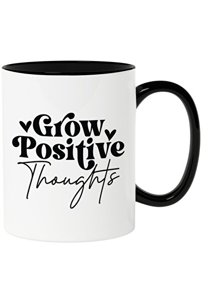 StoryGift Romania Cana cu inimioare si textul "Grow positive thoughts" - dezvolta ganduri pozitive, Cu Maner Negru