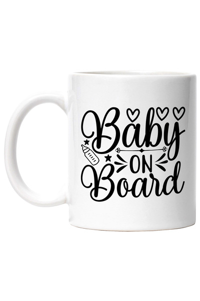 StoryGift Romania Cana cu inimioare si mesaj care indica faptul ca e un bebelus la bord - biberon , Cu Maner Alb